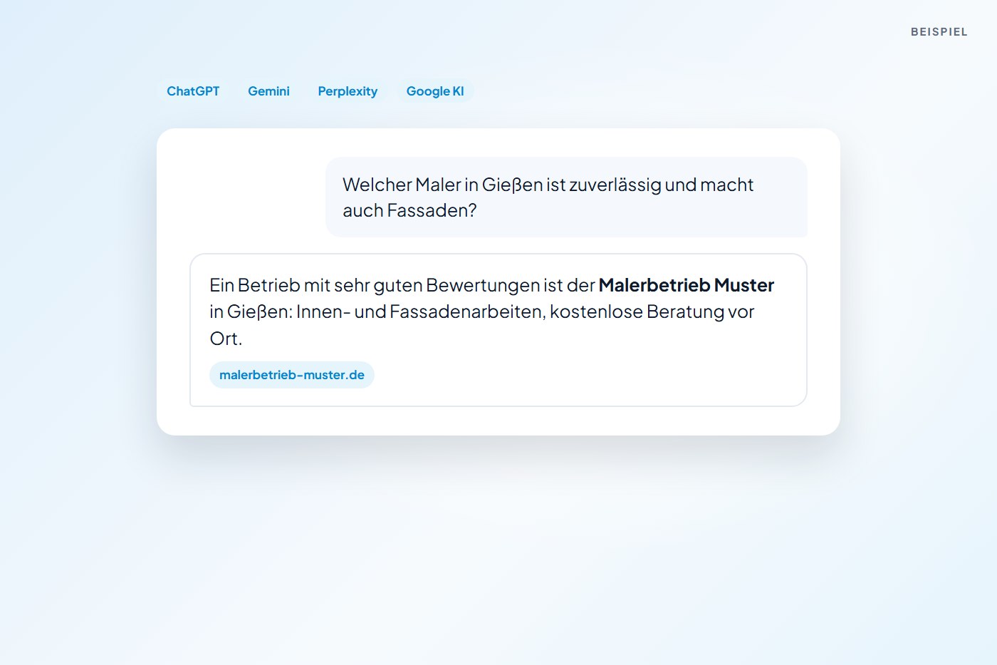 Beispiel: ChatGPT empfiehlt einen Betrieb aus Gießen