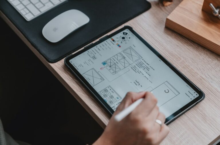 Markendesign und Corporate Identity Materialien auf einem Tisch, Visitenkarten und Styleguide